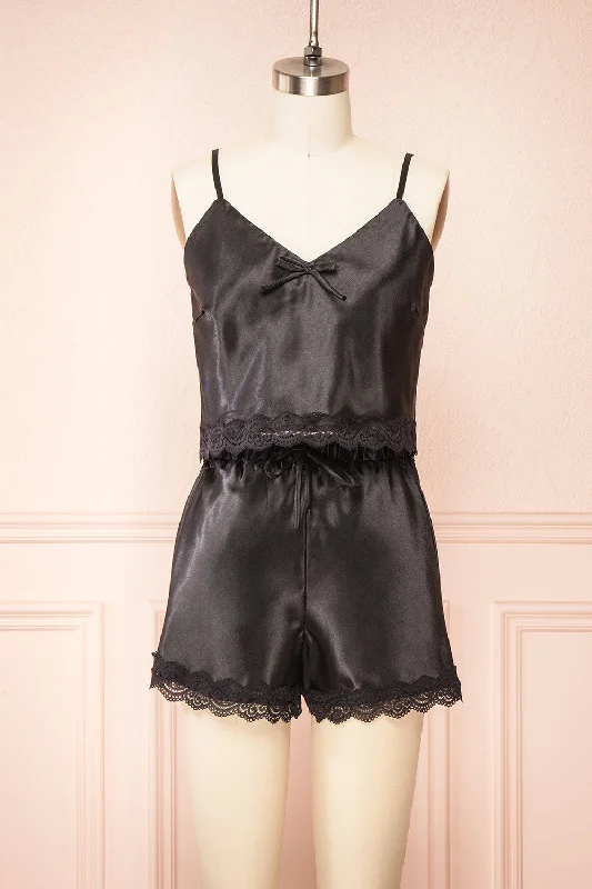 Plus Size Lace Lingerie for Women Set Cassiana Black | Satin Pyjama Set