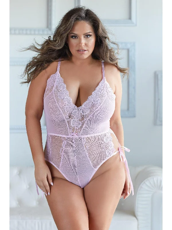 Luxury Lingerie for Special Occasions Belle Teddy, super flirty in Lace & Mesh tie-up teddy. Deep V front, & sheer back, Plus size Luxury Lingerie for Special Occasions Belle Teddy, super flirty in Lace & Mesh tie-up teddy. Deep V front, & sheer back, Plus size