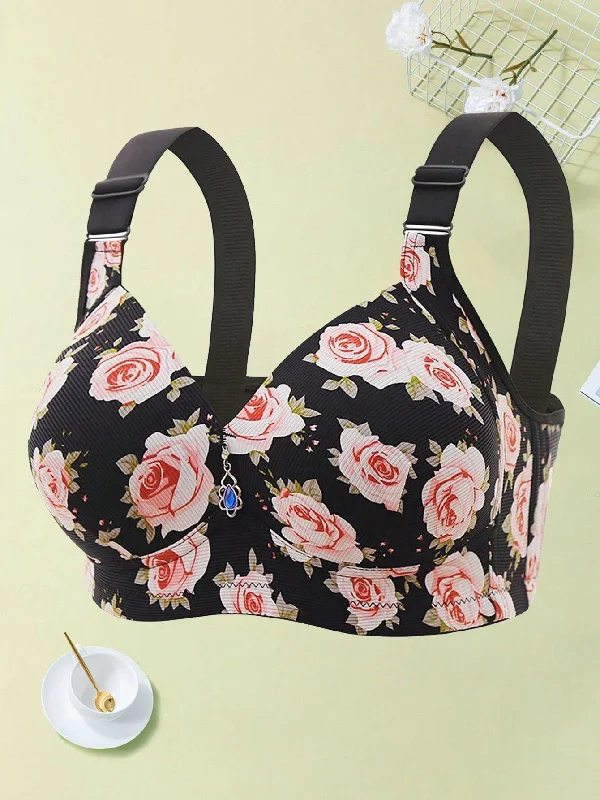 Women's Lingerie with Matching Robes 1pc Rose Printed Bra With Anti-Sagging, Push-Up & Wireless Features Bra Women's Lingerie with Matching Robes 1pc Rose Printed Bra With Anti-Sagging, Push-Up & Wireless Features Bra