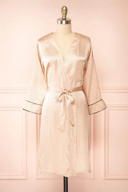 Elegant French Lace Lingerie for Women Asami | Pink Polka Dot Satin Kimono