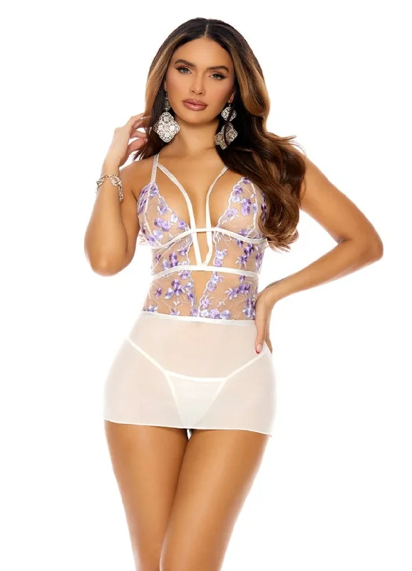 Women's Sheer Lingerie Nightgowns Elegant Moments EM-4379 Embroidered mesh babyboll set with strappy front detail Women's Sheer Lingerie Nightgowns Elegant Moments EM-4379 Embroidered mesh babyboll set with strappy front detail