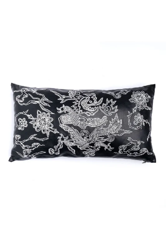 Women's Tummy Control Lingerie Vegan Luxe Leather Mandarin Embroidered Dragon Oblong Pillow