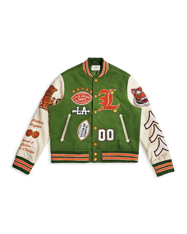 Performance - driven men jackets with breathable fabric for sports"Champion" Letterman Jacket (Olive/Orange) Performance - driven men jackets with breathable fabric for sports"Champion" Letterman Jacket (Olive/Orange)