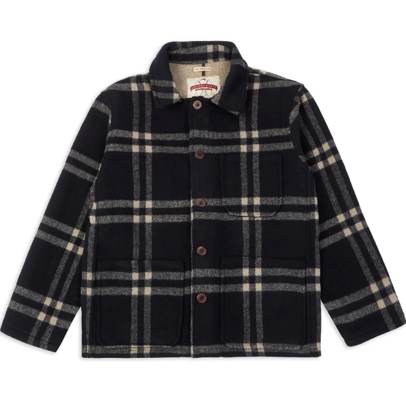 Hooded men jackets with a detachable faux - fur trim for added warmthWool Workwear Jacket - Navy Check Hooded men jackets with a detachable faux - fur trim for added warmthWool Workwear Jacket - Navy Check