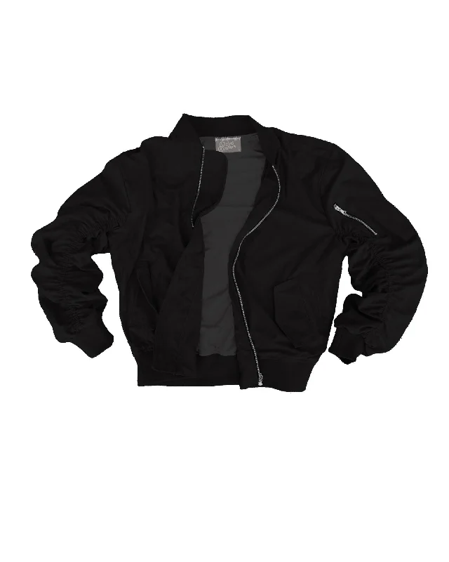 Men jackets with a built - in hood that can be stowed away when not in use"Bird" Bomber Jacket (Black) Men jackets with a built - in hood that can be stowed away when not in use"Bird" Bomber Jacket (Black)