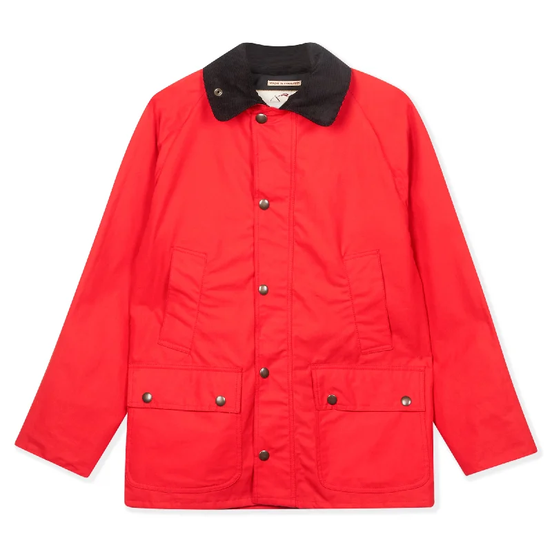 Men jackets with a hidden interior pocket for secure storageBurrows & Hare Trinity Wax Jacket - Red Men jackets with a hidden interior pocket for secure storageBurrows & Hare Trinity Wax Jacket - Red