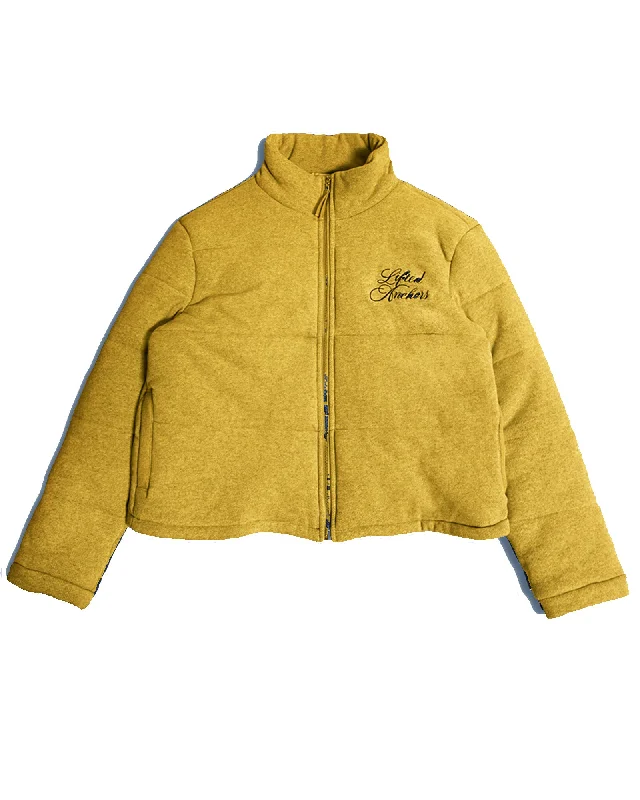 Bomber men jackets with ribbed cuffs for a classic 80s style"Modular" Knitted Puffer Jacket (Goldenrod) Bomber men jackets with ribbed cuffs for a classic 80s style"Modular" Knitted Puffer Jacket (Goldenrod)