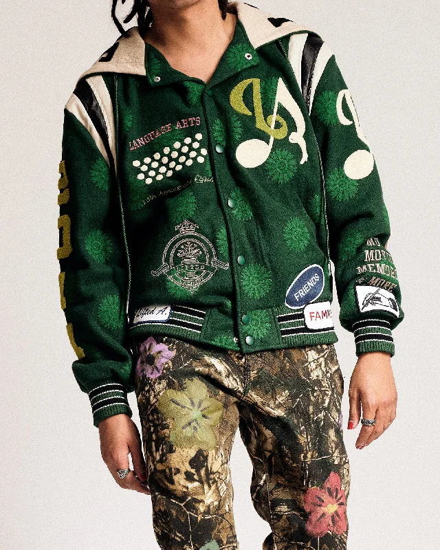 Lightweight men jackets made from recycled nylon for eco - friendly travel"Orwell" Letterman Jacket (Green) Lightweight men jackets made from recycled nylon for eco - friendly travel"Orwell" Letterman Jacket (Green)