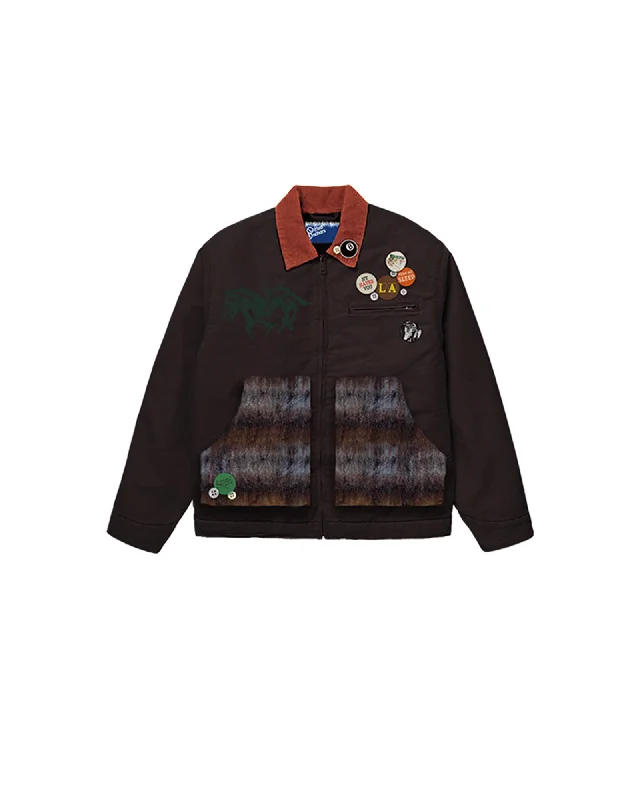 Hooded men jackets with a detachable faux - fur trim for added warmth"Relly" Mohair Work Jacket (Brown/Mohair) Hooded men jackets with a detachable faux - fur trim for added warmth"Relly" Mohair Work Jacket (Brown/Mohair)
