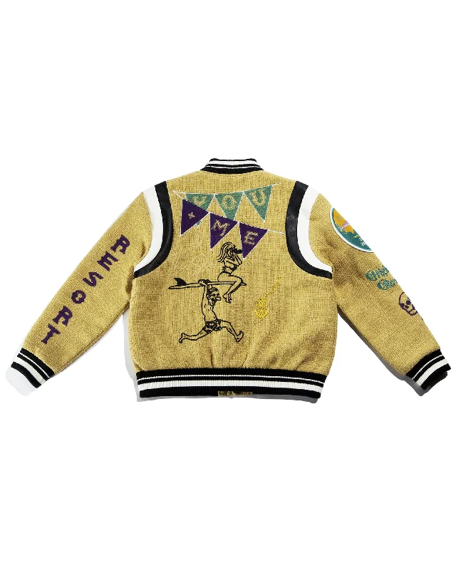 Men jackets with a hidden interior pocket for secure storage"Lovers" Surf Club Varsity Letterman Jacket (Mellow Yellow) Men jackets with a hidden interior pocket for secure storage"Lovers" Surf Club Varsity Letterman Jacket (Mellow Yellow)