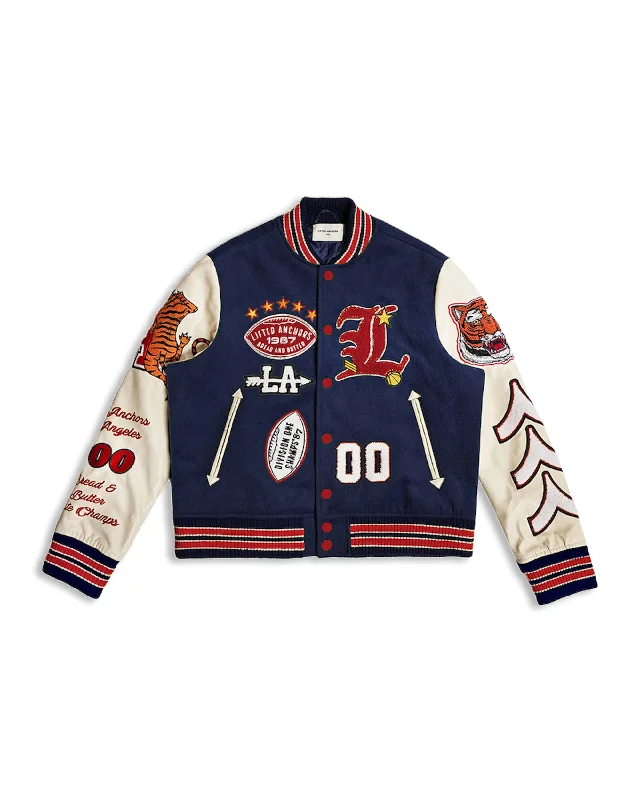 Checkered men jackets in a plaid pattern for a preppy appearance"Champion" Letterman Jacket (Blue/Red) Checkered men jackets in a plaid pattern for a preppy appearance"Champion" Letterman Jacket (Blue/Red)