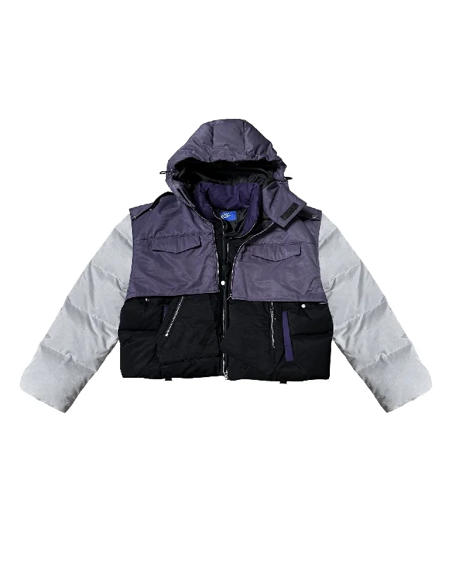 Men jackets with a zip - off sleeves to convert to a vest"Daphne" Layered Utility Puffer Jacket (Midnight) Men jackets with a zip - off sleeves to convert to a vest"Daphne" Layered Utility Puffer Jacket (Midnight)