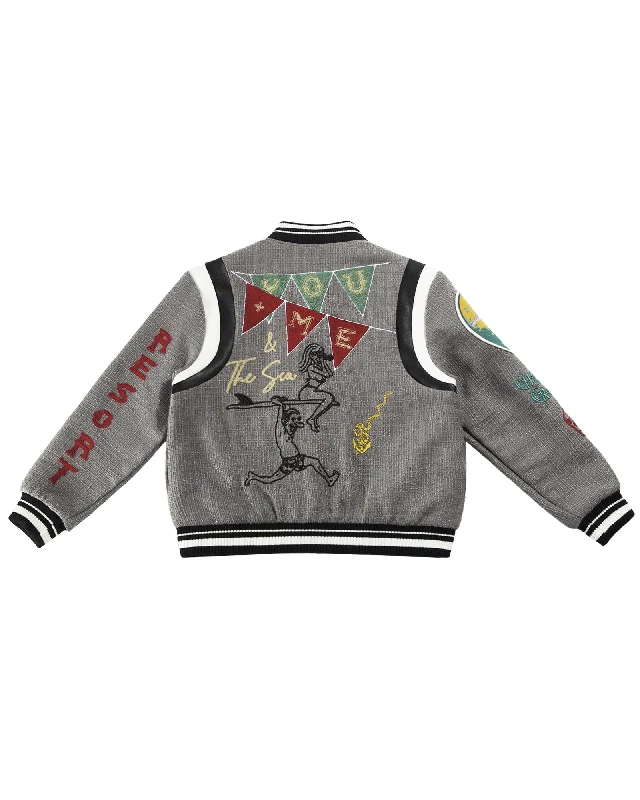 Men jackets with a built - in hood that can be stowed away when not in use"Lovers" Surf Club Varsity Letterman Jacket (Shadow) Men jackets with a built - in hood that can be stowed away when not in use"Lovers" Surf Club Varsity Letterman Jacket (Shadow)