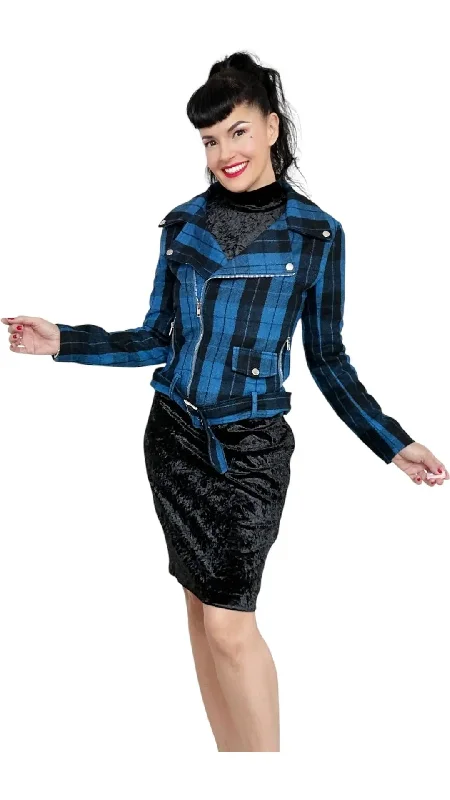 Plus - size men jackets with adjustable drawstrings for a comfortable fitBlue Wool Plaid Motorcycle Jacket Plus - size men jackets with adjustable drawstrings for a comfortable fitBlue Wool Plaid Motorcycle Jacket