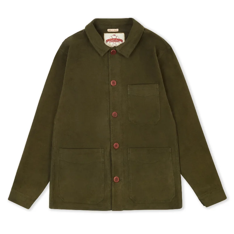Hooded men jackets with a detachable faux - fur trim for added warmthLuxury Heavyweight Moleskin Workwear Jacket - Moss Hooded men jackets with a detachable faux - fur trim for added warmthLuxury Heavyweight Moleskin Workwear Jacket - Moss