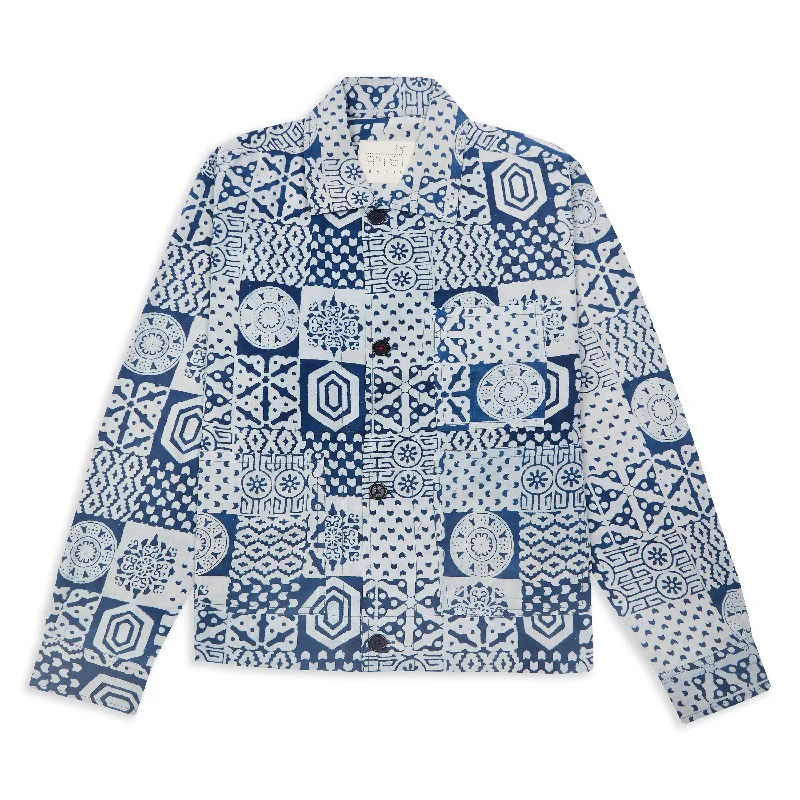 Embroidered men jackets with intricate floral designs for a unique aestheticBodhi Jacket - Block Print Blue Embroidered men jackets with intricate floral designs for a unique aestheticBodhi Jacket - Block Print Blue