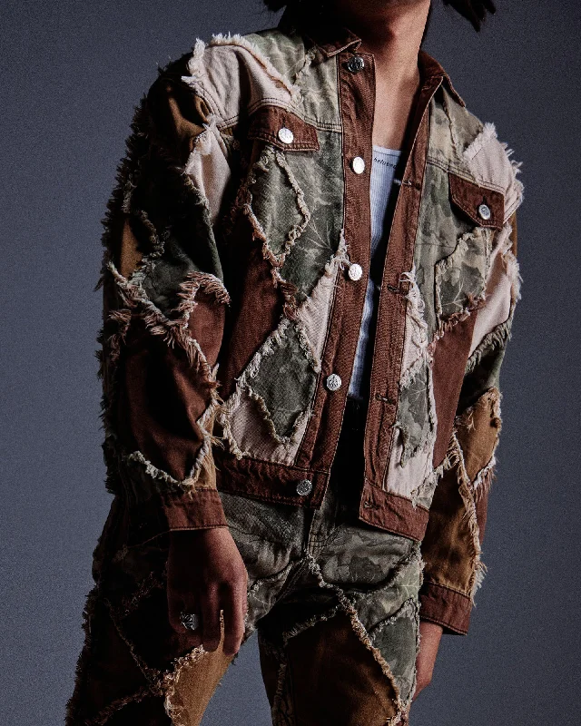 Slim - fit leather men jackets with a distressed finish for a rugged look"Pantages" Argyle Camo Trucker Jacket (Brown Camo) Slim - fit leather men jackets with a distressed finish for a rugged look"Pantages" Argyle Camo Trucker Jacket (Brown Camo)