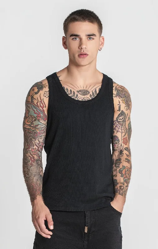 stretchable men's tank topsBlack Ribbed Tanktop