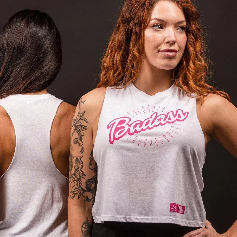 men's tank tops for danceWomen's Badass Racerback Cropped Tank - White