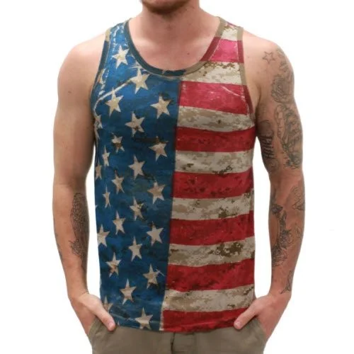 UV protection men's tank topsDesert Digital American Flag Half and Half Tank