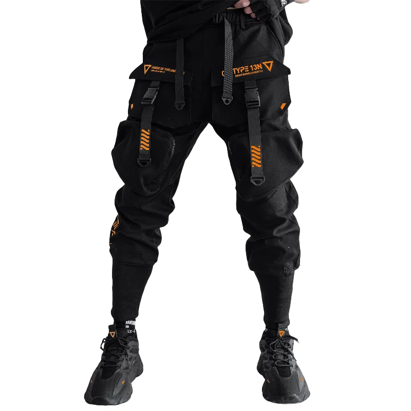 Men's ripped cargo pants for a trendy and edgy streetwear lookCargo Pants with Built - in Knee Pads for Protection during Work or SportsCG-Type 13N Black Orange Cargo Pants Men's ripped cargo pants for a trendy and edgy streetwear lookCargo Pants with Built - in Knee Pads for Protection during Work or SportsCG-Type 13N Black Orange Cargo Pants