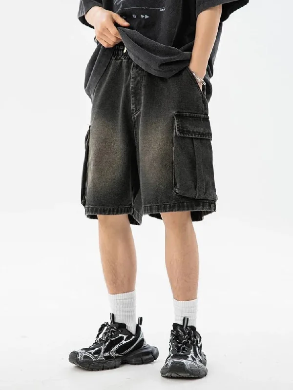 Men's button - fly denim work shorts for durability on the jobAdjustable - Length Men Shorts with Roll - Up OptionsDenim Drawstring Wide Leg Cargo Shorts Men's button - fly denim work shorts for durability on the jobAdjustable - Length Men Shorts with Roll - Up OptionsDenim Drawstring Wide Leg Cargo Shorts