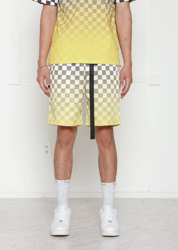 Men's neon - colored athletic shorts for high - visibility workoutsSlim - Fit Men Shorts for a Modern and Stylish AppearanceKonus Men's Ombre Checker Shorts In Yellow Men's neon - colored athletic shorts for high - visibility workoutsSlim - Fit Men Shorts for a Modern and Stylish AppearanceKonus Men's Ombre Checker Shorts In Yellow