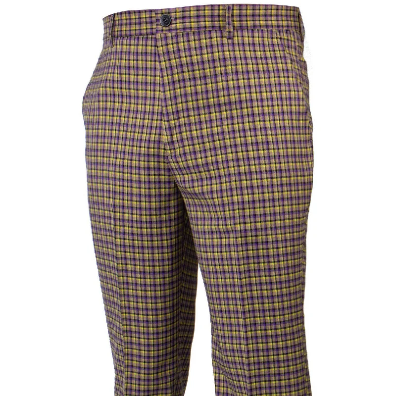 Men's lightweight linen casual beach pants for summer vacationsPleated Men Casual Pant for a Sophisticated and Formal LookPlaid Purple Gold Check Pants Men's lightweight linen casual beach pants for summer vacationsPleated Men Casual Pant for a Sophisticated and Formal LookPlaid Purple Gold Check Pants