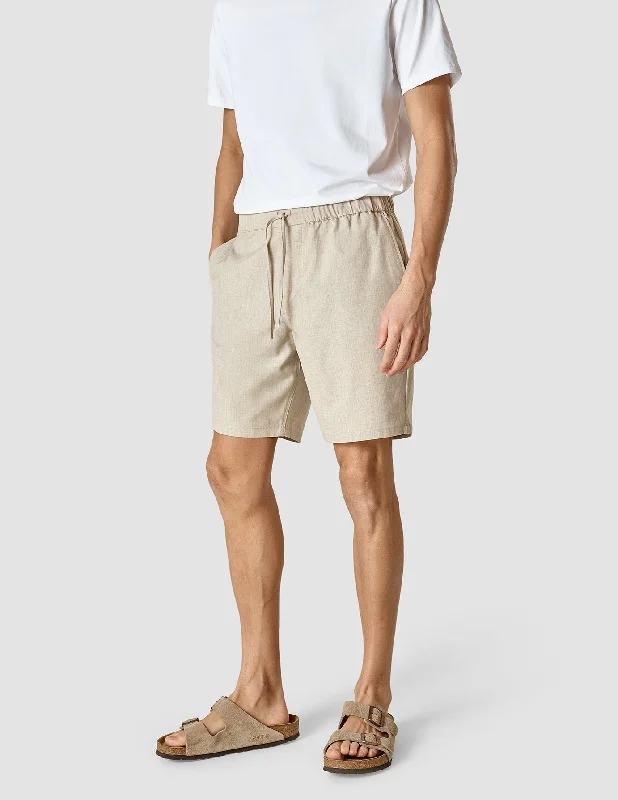 Men's wide - leg linen blend shorts for a relaxed beachside vibeColor - Blocked Men Shorts with a Bold and Fashionable StatementTech Linen Elastic Shorts Sandshell Men's wide - leg linen blend shorts for a relaxed beachside vibeColor - Blocked Men Shorts with a Bold and Fashionable StatementTech Linen Elastic Shorts Sandshell
