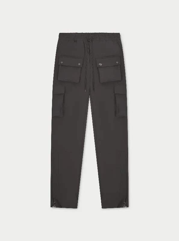 Men's black tactical cargo pants with reinforced knees for outdoor adventuresMilitary - Inspired Men Cargo Pants with Authentic Military DetailsTECHNICAL STRETCH ZIP CARGO PANTS - CHARCOAL Men's black tactical cargo pants with reinforced knees for outdoor adventuresMilitary - Inspired Men Cargo Pants with Authentic Military DetailsTECHNICAL STRETCH ZIP CARGO PANTS - CHARCOAL