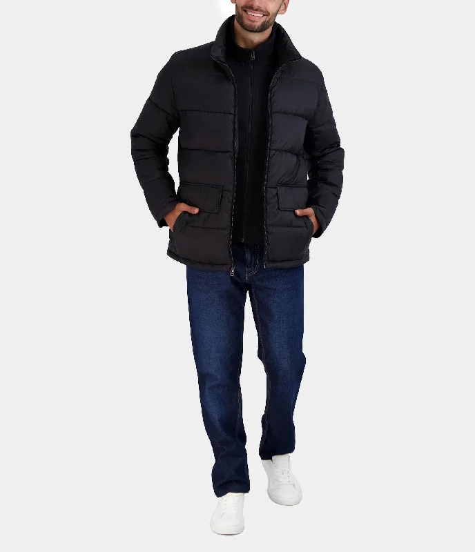 Men down jackets with a detachable inner liner for customizable warmthStretch - Panels Men Down Jacket for Enhanced MobilityStand Collar Puffer With Attached Bib Men down jackets with a detachable inner liner for customizable warmthStretch - Panels Men Down Jacket for Enhanced MobilityStand Collar Puffer With Attached Bib