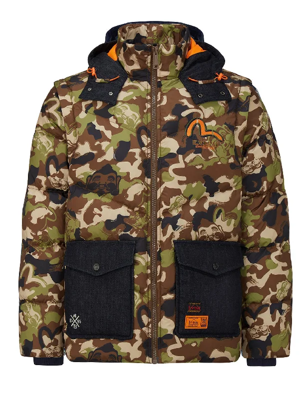Men down jackets with a built - in hand - warmer pocket for cold fingersMen Down Jacket with Inner Pockets for Storing ValuablesAllover Godhead Camouflage Print Down Jacket Men down jackets with a built - in hand - warmer pocket for cold fingersMen Down Jacket with Inner Pockets for Storing ValuablesAllover Godhead Camouflage Print Down Jacket