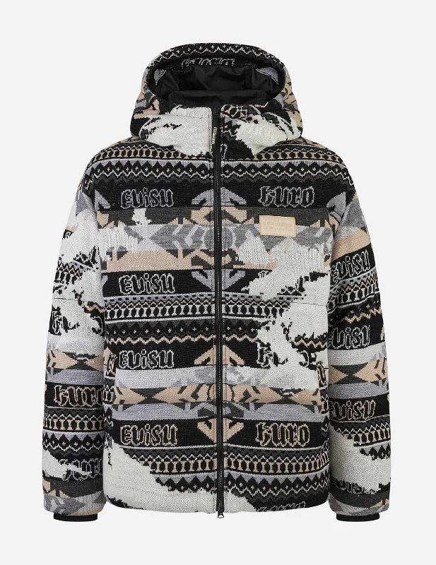 Men down jackets with a quick - drying fabric for active winter sportsColor - Blocked Men Down Jacket for a Bold and Fashionable StatementAllover Kamon Intarsia Oversized Down Jacket Men down jackets with a quick - drying fabric for active winter sportsColor - Blocked Men Down Jacket for a Bold and Fashionable StatementAllover Kamon Intarsia Oversized Down Jacket