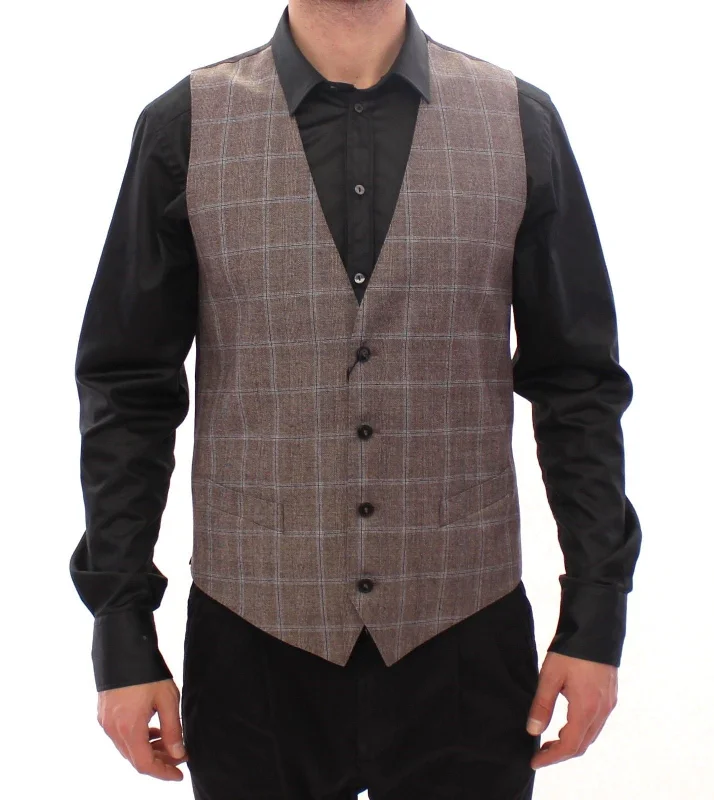 Men vest with a mandarin collar for a sophisticated appearanceAdjustable - Back Men Waistcoat for a Perfect FitDolce & Gabbana Brown Wool Single Breasted Vest Men's Gilet Men vest with a mandarin collar for a sophisticated appearanceAdjustable - Back Men Waistcoat for a Perfect FitDolce & Gabbana Brown Wool Single Breasted Vest Men's Gilet