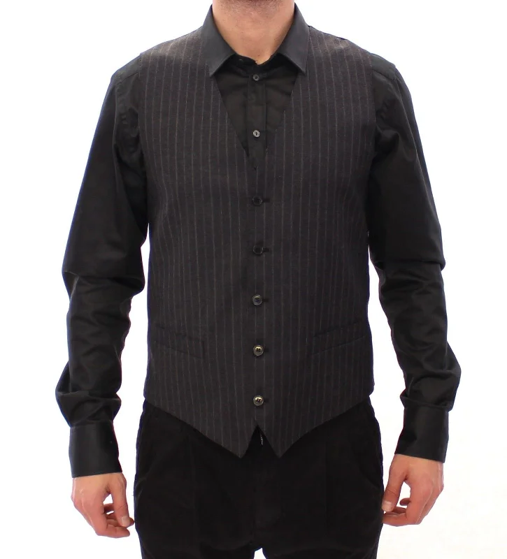 Plus - size men vest with an extended length for a comfortable fitLinen Men Waistcoat for a Breathable and Summer - Friendly OptionDolce & Gabbana Gray Striped Wool Logo Vest Gilet Men's Weste Plus - size men vest with an extended length for a comfortable fitLinen Men Waistcoat for a Breathable and Summer - Friendly OptionDolce & Gabbana Gray Striped Wool Logo Vest Gilet Men's Weste