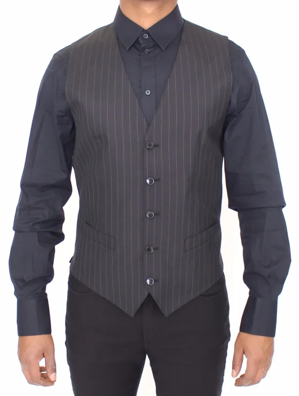 Performance - driven men vest with moisture - wicking properties for workoutsWaistcoat with a Hidden Inner Pocket for ValuablesDolce & Gabbana Black Striped Wool Silk Dress Vest Men's Gilet Performance - driven men vest with moisture - wicking properties for workoutsWaistcoat with a Hidden Inner Pocket for ValuablesDolce & Gabbana Black Striped Wool Silk Dress Vest Men's Gilet