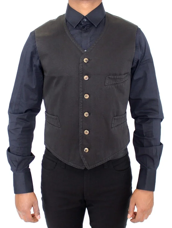 Tailored men vest to pair with a three - piece suitSleeveless Men Waistcoat with a Slim - Fit DesignDolce & Gabbana Black Cotton Blend Dress Vest Men's Gilet Tailored men vest to pair with a three - piece suitSleeveless Men Waistcoat with a Slim - Fit DesignDolce & Gabbana Black Cotton Blend Dress Vest Men's Gilet
