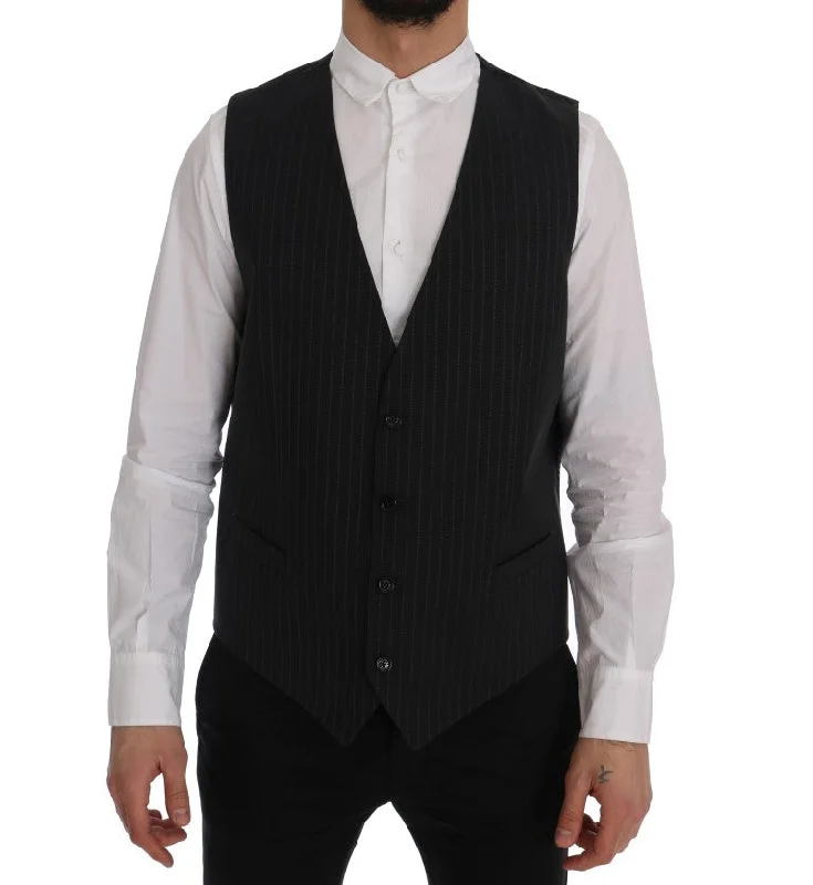 Cotton - blend men waistcoats for everyday casual wearShawl - Collar Men Waistcoat for a Dapper and Distinguished LookDolce & Gabbana Elegant Gray Striped Men's Waistcoat Men's Vest Cotton - blend men waistcoats for everyday casual wearShawl - Collar Men Waistcoat for a Dapper and Distinguished LookDolce & Gabbana Elegant Gray Striped Men's Waistcoat Men's Vest
