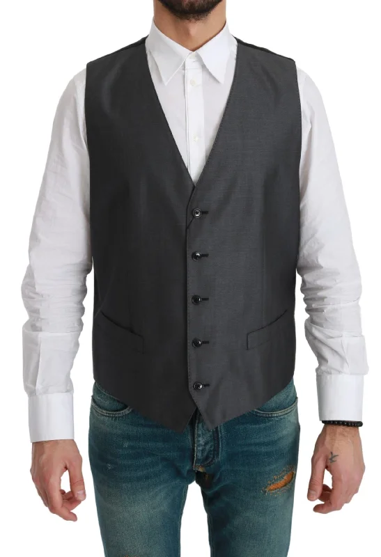 Linen men vest in earthy tones for a summer beach vibePocket - Detailed Men Waistcoat with Multiple Pockets for StorageDolce & Gabbana Elegant Gray Wool Blend Dress Men's Vest Linen men vest in earthy tones for a summer beach vibePocket - Detailed Men Waistcoat with Multiple Pockets for StorageDolce & Gabbana Elegant Gray Wool Blend Dress Men's Vest