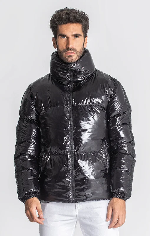 Long - length men down jackets to provide extra coverage and warmthPackable Men Down Jacket with a Stuff Sack IncludedBlack Crypto Puffer Jacket