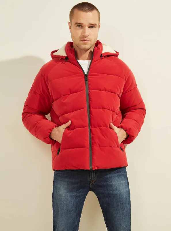 Men down jackets with a reflective strip for increased visibility in low - lightHooded and Thumb - Hole Cuffs Men Down Jacket for Added ComfortChili Red Puffer Jacket Men down jackets with a reflective strip for increased visibility in low - lightHooded and Thumb - Hole Cuffs Men Down Jacket for Added ComfortChili Red Puffer Jacket