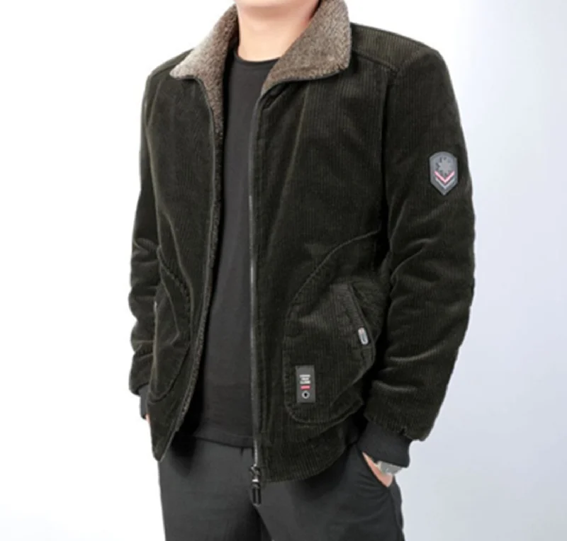 Men coats with a contrasting trim for a fashion - forward aestheticHooded and Thumb - Hole Cuffs Men Down Jacket for Added ComfortArmy Green Men's Fleece Lining Corduroy Winter Fleece Warm Coat Men coats with a contrasting trim for a fashion - forward aestheticHooded and Thumb - Hole Cuffs Men Down Jacket for Added ComfortArmy Green Men's Fleece Lining Corduroy Winter Fleece Warm Coat