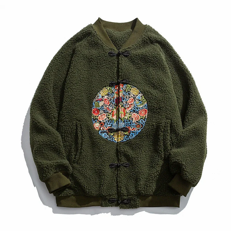 Men fleece - filled down vests for lightweight warmthMen Fleece with a Color - Blocked Design for a Bold LookFloral Circle Embroidery Thick Camo Fleece Unisex Chinese Style Jacket Men fleece - filled down vests for lightweight warmthMen Fleece with a Color - Blocked Design for a Bold LookFloral Circle Embroidery Thick Camo Fleece Unisex Chinese Style Jacket