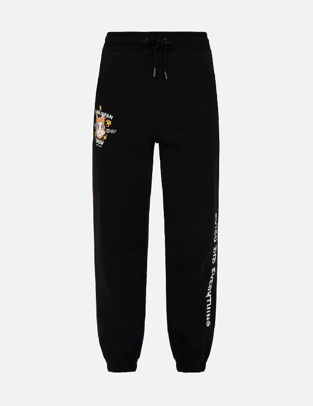 Fortune Cat and Slogan Print Sweatpants