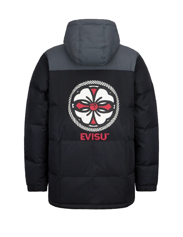 Long - length men down jackets to provide extra coverage and warmthPackable Men Down Jacket with a Stuff Sack IncludedKamon Print Down Coat Long - length men down jackets to provide extra coverage and warmthPackable Men Down Jacket with a Stuff Sack IncludedKamon Print Down Coat