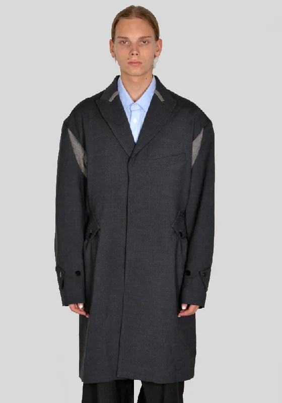 Long - line men coats reaching below the knee for maximum coveragePackable Men Down Jacket with a Stuff Sack IncludedKIKO KOSTADINOV KKAW23J02-27 SOLON LONG COAT SHADOW GREY/ASH GREY Long - line men coats reaching below the knee for maximum coveragePackable Men Down Jacket with a Stuff Sack IncludedKIKO KOSTADINOV KKAW23J02-27 SOLON LONG COAT SHADOW GREY/ASH GREY