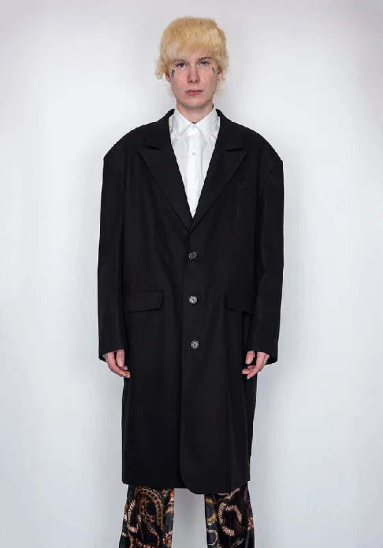 Men coats with a drawstring waist for a customizable fitStretch - Panels Men Down Jacket for Enhanced MobilityLU'U DAN MC002_FT 90'S FLUID TAILORING GANGSTER COAT BLACK Men coats with a drawstring waist for a customizable fitStretch - Panels Men Down Jacket for Enhanced MobilityLU'U DAN MC002_FT 90'S FLUID TAILORING GANGSTER COAT BLACK
