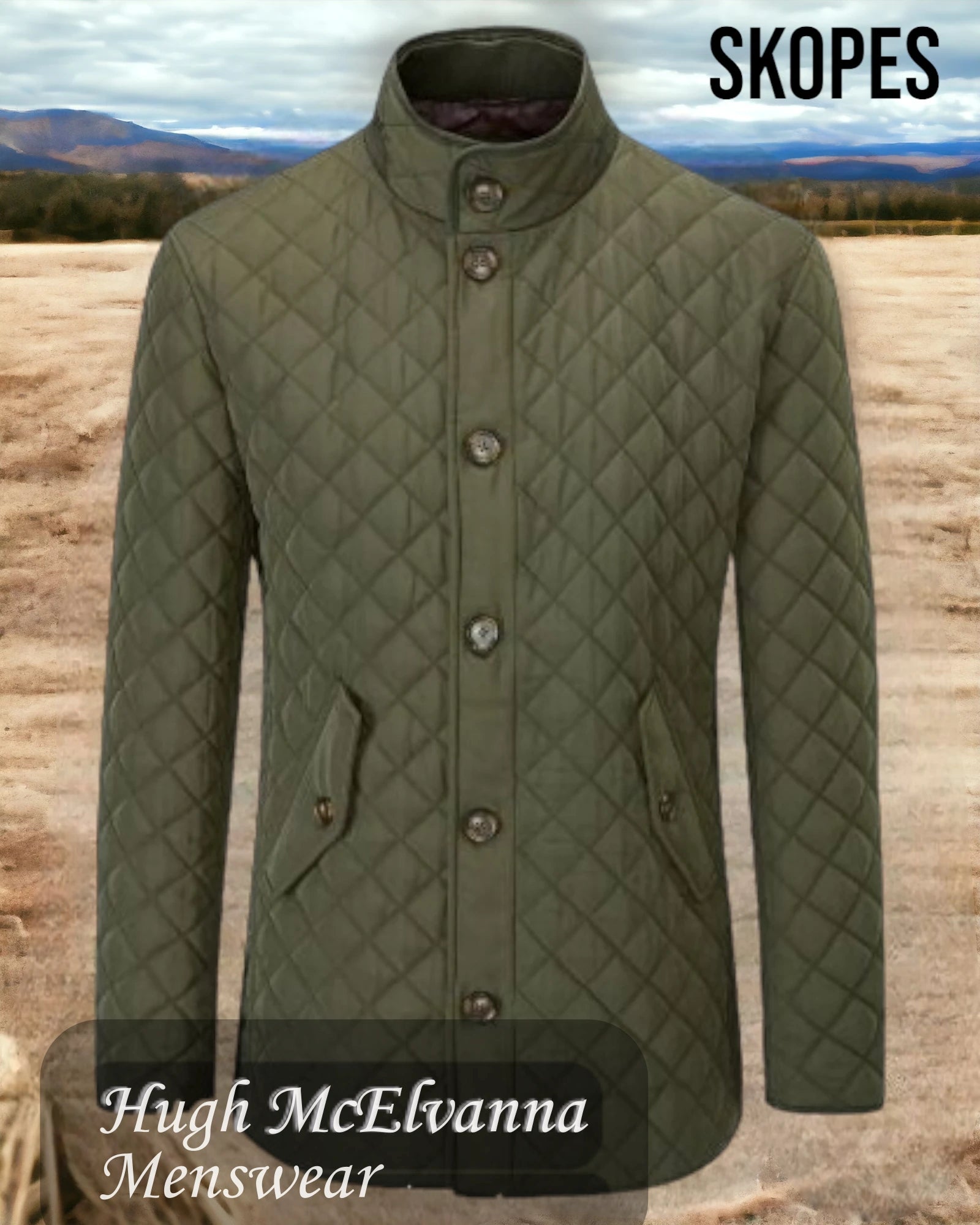 Men coats with a water - resistant finish for light rain and splashesMen Down Jacket with a High - Collar for Neck Protection'PEMBRIDGE' Olive Quilted Car Coat by Skopes Men coats with a water - resistant finish for light rain and splashesMen Down Jacket with a High - Collar for Neck Protection'PEMBRIDGE' Olive Quilted Car Coat by Skopes
