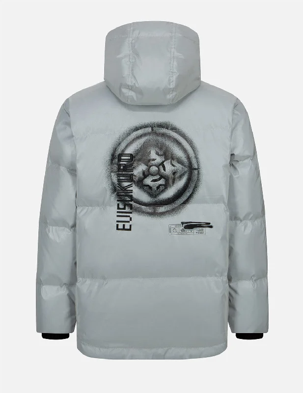 Men down jackets with multiple zippered pockets for secure storageTwo - Way Zip Men Down Jacket for Easy MovementSpray-effect Kamon Print Down Jacket Men down jackets with multiple zippered pockets for secure storageTwo - Way Zip Men Down Jacket for Easy MovementSpray-effect Kamon Print Down Jacket