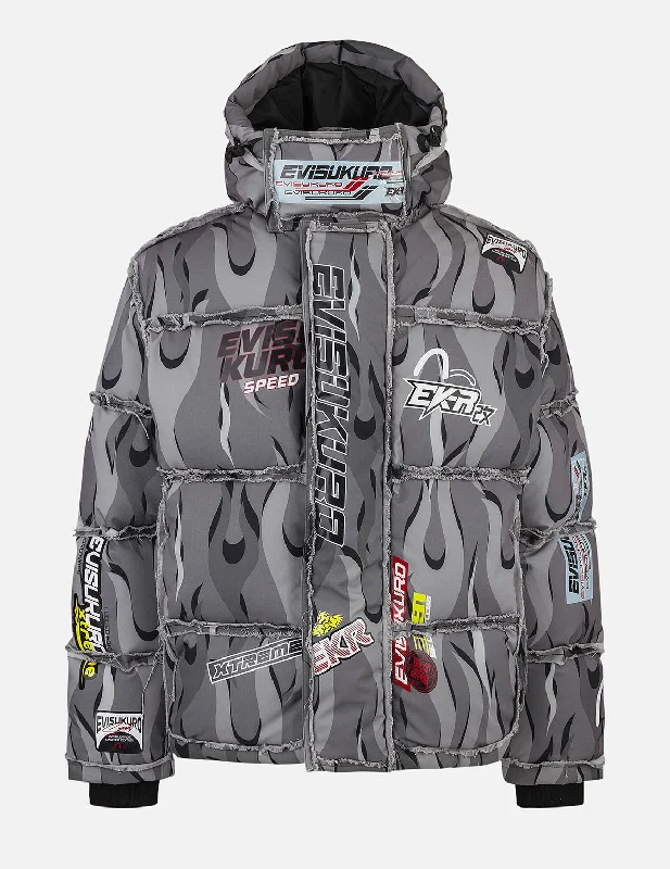 Men down jackets with multiple zippered pockets for secure storageTwo - Way Zip Men Down Jacket for Easy MovementTear-Away Racing Camouflage Oversized Down Jacket Men down jackets with multiple zippered pockets for secure storageTwo - Way Zip Men Down Jacket for Easy MovementTear-Away Racing Camouflage Oversized Down Jacket